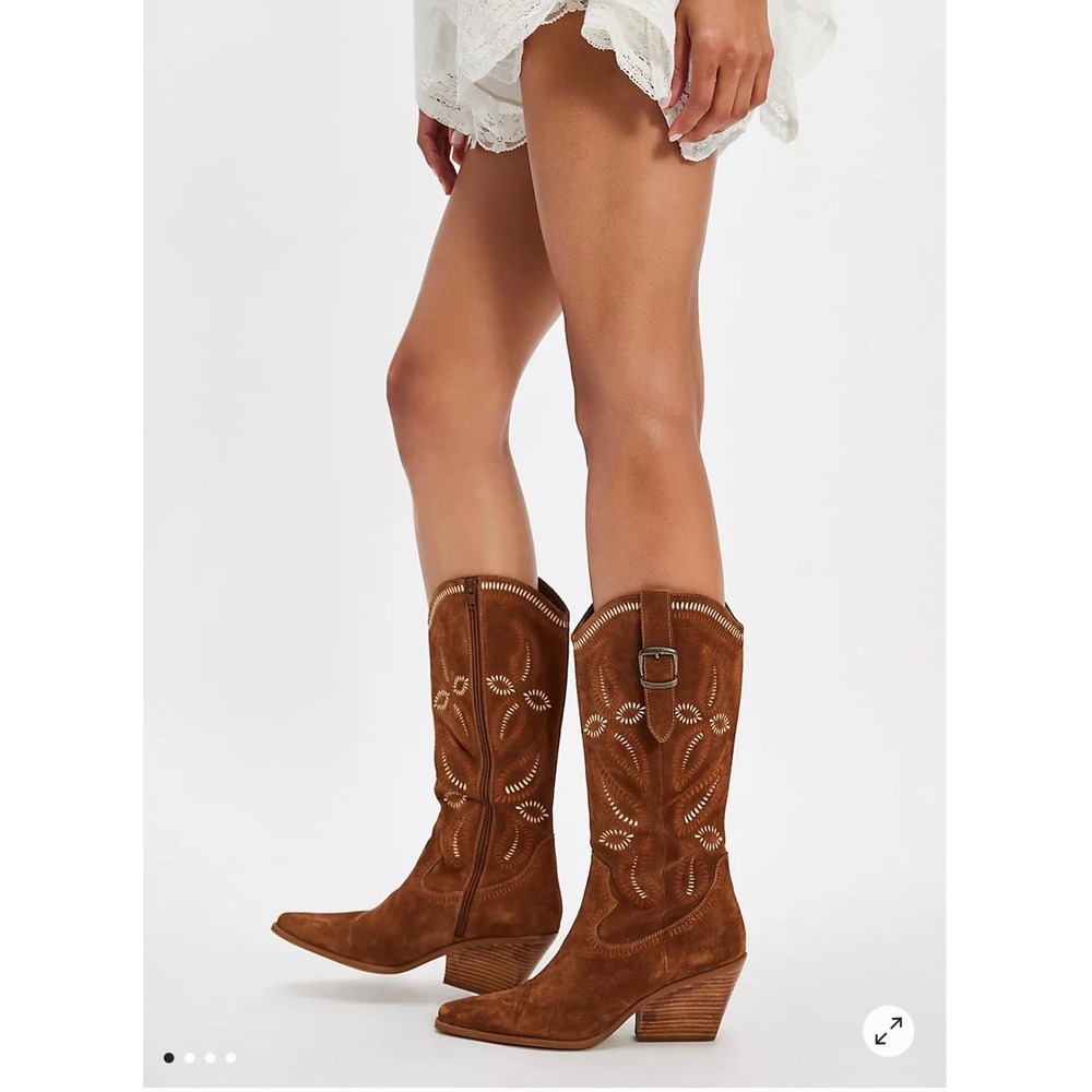 Seychelles Brown Suede Embroidered Country Western Boots Pointed Toe Sz 8 - Picture 2 of 10